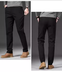 Pantalones informales 97% algodón para hombre, moda de otoño, cómodos, elásticos, ajustados, rectos, de negocios, negro, verde militar, caqui - Eleganzie