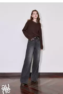 TOYOUTH mujeres Denim Jeans 2024 Otoño Invierno nueva cintura media recta pierna ancha pantalones largos - tienda en línea