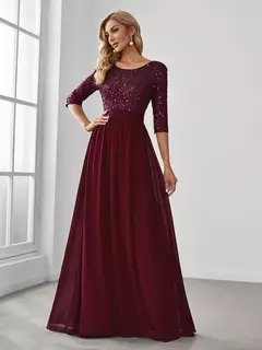 Vestidos de Noche elegantes, vestido largo de encaje de manga tres cuartos con cuello redondo, corte en A, 2021, vestido sencillo de graduación para mujer Ever Pretty Of Orchid en internet