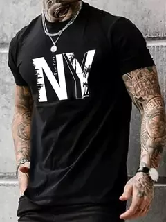 Camiseta holgada informal de algodón puro 100% de verano para hombre de talla grande con estampado de letras NY, camiseta deportiva cómoda de manga corta con cuello redondo - buy online
