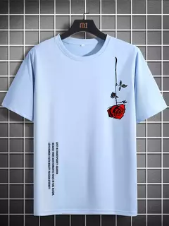 Camiseta de manga corta con cuello redondo ajustada informal con estampado de rosas 100% algodón de talla grande de verano para hombre on internet
