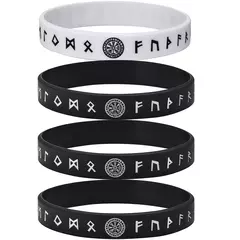 Vnox Pulsera de silicona de 12 mm para hombres, pulsera de silicona de caucho suave, juego de brazaletes con runas y brújula vikinga nórdica