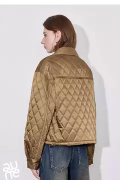 TOYOUTH Chaqueta de algodón para mujer 2024 Otoño e Invierno nuevo estilo de dinero viejo rejilla cuello POLO botón a presión Chaqueta corta abrigo marrón - tienda en línea