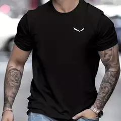 Image of Camiseta de manga corta con cuello redondo informal ajustada con estampado de aves 100% algodón de talla grande de verano para hombre