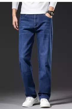 Pantalones vaqueros rectos holgados de talla grande 40 42 44 46 para hombre, pantalones elásticos informales de negocios, pantalones vaqueros azules clásicos para hombre