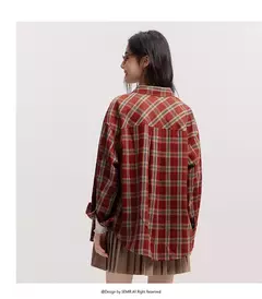 Semir camisa de manga larga para mujer estilo medio largo de gran tamaño primavera 2025 nueva primavera Top a cuadros Vintage