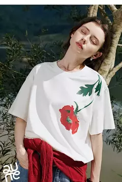 TOYOUTH-Camiseta de manga corta para mujer, jersey versátil con estampado de terciopelo Lyocell, primavera 2025 - comprar en línea