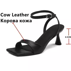 Image of FEDONAS-Sandalias de tacón alto fino para mujer, zapatos de piel auténtica con correa en el tobillo, elegantes, básicos, para fiesta y oficina, novedad de verano