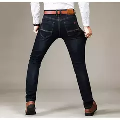 Pantalones vaqueros elásticos ajustados clásicos de otoño para hombre, pantalones de pierna recta de mezclilla de algodón informales de negocios, pantalones negros y azules para hombre