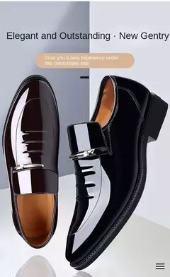 Imagen de Zapatos de charol para hombre, zapatos de negocios, mocasines informales con punta estrecha, zapatos de lujo para fiesta y boda de talla grande