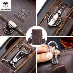 Imagen de BULLCAPTAIN, riñonera de cuero Crazy Horse para hombre, bolsa para teléfono, riñonera pequeña para hombre, bolso con cinturón para el pecho, mochila YB075