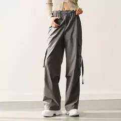 Semir-pantalones informales para mujer, pantalón de pierna ancha con cordón, estilo callejero americano, Individual, moderno y fresco, primavera - Eleganzie