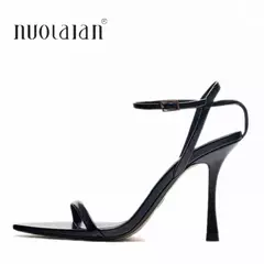 Image of 2023 sandalias de mujer con correa en el tobillo, moda de verano, sandalias de gladiador sexis de tacón alto fino, zapatos de tacón para vestido de fiesta de banda estrecha