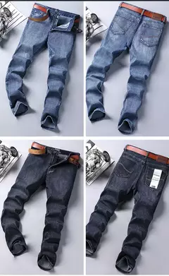 Pantalones vaqueros clásicos de moda de negocios para hombre, pantalones vaqueros informales rectos elásticos azules y negros para trabajo, ropa de marca para hombre