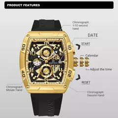 Marca de moda NAVIFORCE, relojes de cuarzo con diseño dorado para hombre, reloj de pulsera informal para hombre, reloj multifunción de PU resistente al agua de gran diámetro - online store