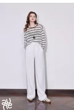 TOYOUTH, pantalones informales para mujer, primavera 2025, nuevos pantalones largos de algodón de pierna ancha rectos ajustados de cintura alta, color blanco - comprar en línea