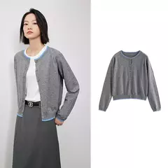 Imagen de TOYOUTH-suéter de punto para mujer, cárdigan de manga larga con botones y cuello redondo, Color contrastante, novedad de otoño, 2024