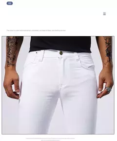 Image of Pantalones vaqueros informales blancos para hombre, nuevos pantalones vaqueros cómodos, elásticos, ajustados, rectos, ropa masculina, ropa de calle