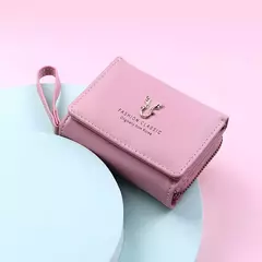 Imagen de Cartera triple de moda clásica para mujer, almacenamiento de tarjetas y monedas, informal, para estudiantes, pequeña y grande capacidad