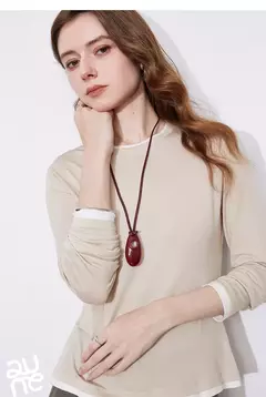 Imagen de TOYOUTH-Camiseta de manga larga para mujer, Tops versátiles de dos piezas falsos con empalme contrastante de Lyocell, primavera 2025