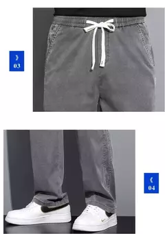 NOVEDAD DE VERANO 20224, pantalones vaqueros suaves de tela Lyocell para hombre, pantalones rectos finos sueltos con cordón en la cintura elástica, pantalones casuales de Corea