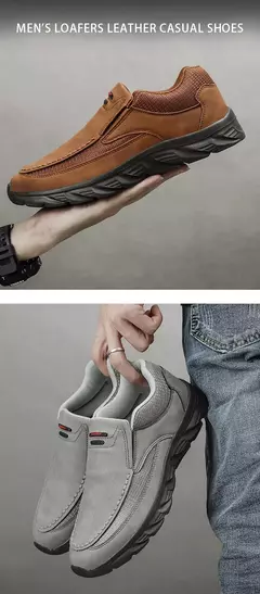 Imagen de Zapatos informales de cuero para hombre, mocasines transpirables, zapatillas de deporte para hombre, calzado plano de cuero cómodo, zapatillas de deporte para hombre 2024