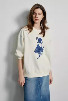 TOYOUTH-Sudadera con bordado de flores para mujer, jersey de manga larga con cuello redondo, ropa de calle, Tops, novedad de primavera 2024 - comprar en línea