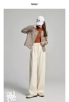 TOYOUTH-pantalones informales gruesos para mujer, pantalón largo de felpa de cintura alta, recto, pierna ancha, para oficina, invierno, 2024 - Eleganzie