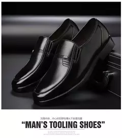 Imagen de Zapatos de cuero para hombre, zapatos formales de negocios para personas mayores, punta redonda negra, informales, sencillos, cómodos, de talla grande
