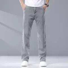 2025 verano fino hombres Lyesel suave caída moda pantalones vaqueros sueltos rectos negocios Casual pantalones de seda hielo ropa de marca - Eleganzie