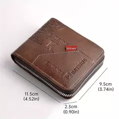 Imagen de Cartera para hombre hecha de PU, monedero de piel de aceite de cera para hombre, monedero corto para hombre, tarjetero, billeteras con cremallera alrededor del dinero, monedero