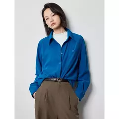 TOYUTH-Blusa Vintage de pana para mujer, camisa de manga larga con cuello vuelto, ropa de trabajo, Tops, Otoño, 2024 - Eleganzie
