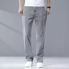 2025 verano fino hombres Lyesel suave caída moda pantalones vaqueros sueltos rectos negocios Casual pantalones de seda hielo ropa de marca - buy online