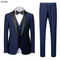 Traje de hombre de alta calidad, conjunto de 3 piezas, Blazers elegantes para boda, chaqueta de lujo con cuello de lazo, pantalones, chaleco, abrigo clásico Formal, disfraz 2024