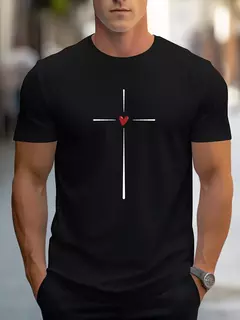 Camiseta holgada de verano 100% algodón con estampado gráfico de corazón de amor para hombre, camiseta deportiva informal ajustada con cuello redondo y manga corta - buy online