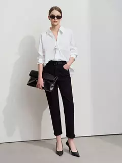 Amii 2025 primavera Casual Slim mujeres Jeans pantalones elásticos de cintura algodón Jeans cónicos moda alta calidad DenimTrousers 12541126 en internet