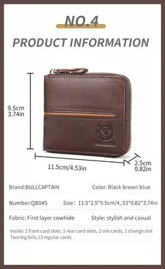 Cartera Bullcaptain retro RFID con cremallera y compartimento para hombre, tarjetero RFID, mini cartera de cuero antirrobo para hombre - tienda en línea