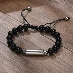 Vnox Pulseras de urna con cuentas de piedra de lava informales para hombres para cenizas, joyería conmemorativa de recuerdo de cremación de tubo hueco, longitud ajustable - Eleganzie