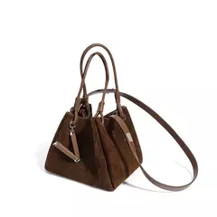 Bolso de hombro tipo bandolera de piel de ante de lujo, bolso tipo cubo tipo cesta de compras de alta calidad, bolso marrón clásico de moda para mujer