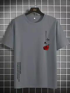 Camiseta de manga corta con cuello redondo ajustada informal con estampado de rosas 100% algodón de talla grande de verano para hombre - online store