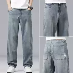2025, nuevo verano, pantalones vaqueros ultrafinos de Lyocell para hombre, tela suave drapeada, pantalones vaqueros informales rectos sueltos, pantalones elásticos de seda helada para hombre - Eleganzie