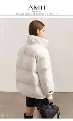 AMII minimalista 2024 nueva chaqueta de plumas para mujer abrigo de pan sólido corto mujer calidad moda suelta prendas de vestir exteriores de invierno 12344023 - Eleganzie