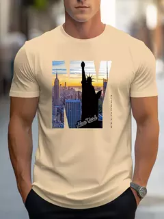 Camiseta holgada de verano 100% algodón puro para hombre, talla grande NY, estampado gráfico, informal, ajustada, cuello redondo, manga corta on internet