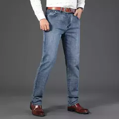 Pantalones vaqueros clásicos de moda de negocios para hombre, pantalones vaqueros informales rectos elásticos azules y negros para trabajo, ropa de marca para hombre - online store