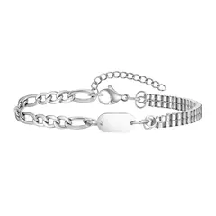 Pulseras con iniciales Vnox A-Z para hombres y mujeres, cadena Figaro que nunca se decolora, pulseras de cadena de eslabones de caja de doble capa, regalo con nombre para él