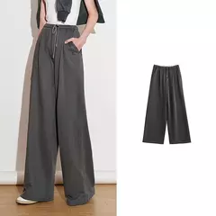 TOYOUTH, pantalones informales para mujer, primavera 2025, nuevo estilo deportivo, pantalones largos rectos de pierna ancha con cordón brillante y cintura elástica - comprar en línea
