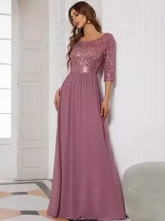 Vestidos de Noche elegantes, vestido largo de encaje de manga tres cuartos con cuello redondo, corte en A, 2021, vestido sencillo de graduación para mujer Ever Pretty Of Orchid en internet