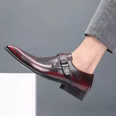 Zapatos de cuero británicos con punta estrecha para hombre, zapatos individuales de tacón bajo con hebilla, zapatos sin cordones de talla grande para hombre - comprar en línea