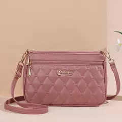 Imagen de Bolso cruzado de cuero PU con cremallera para mujer, bandolera pequeña de gran capacidad con hilo de bordar, a la moda, novedad