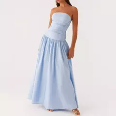 Vestido largo elegante sin tirantes para mujer, vestido veraniego largo fruncido con cuello barco, sin mangas, sin tirantes, vestidos fluidos para fiesta y discoteca